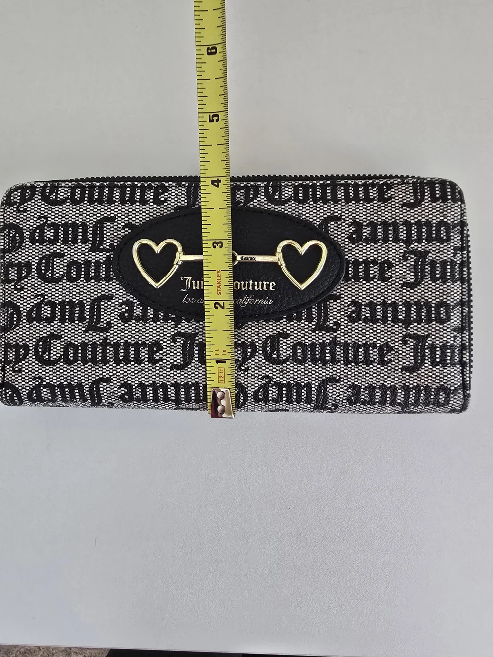 Juicy Couture Black and White Logo Zip-Around Wallet with Gold Heart Detail